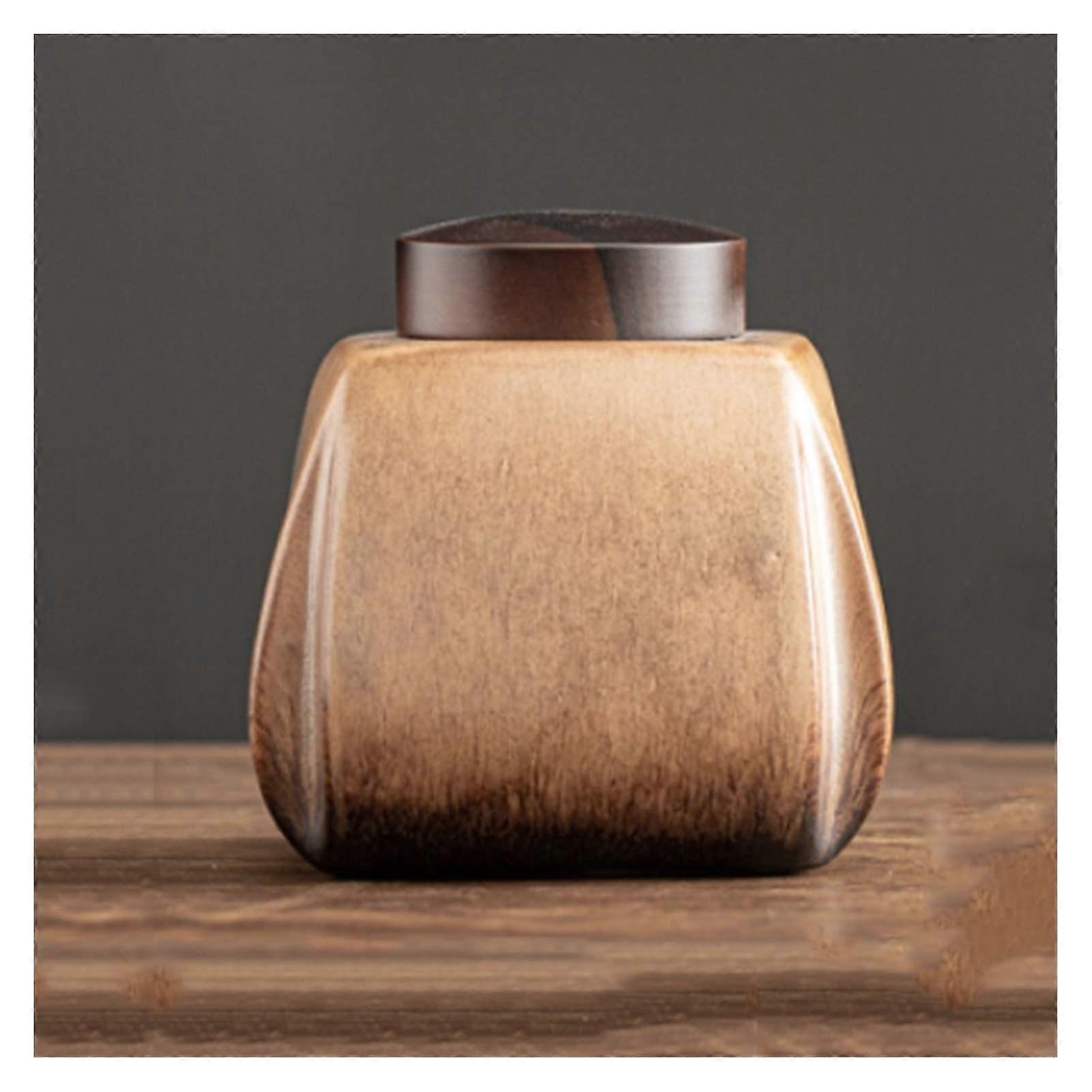 Ceramic Storage Jar with Wooden Lid, Large Tea Coffee Sugar Container, MoistureProof Retro Design