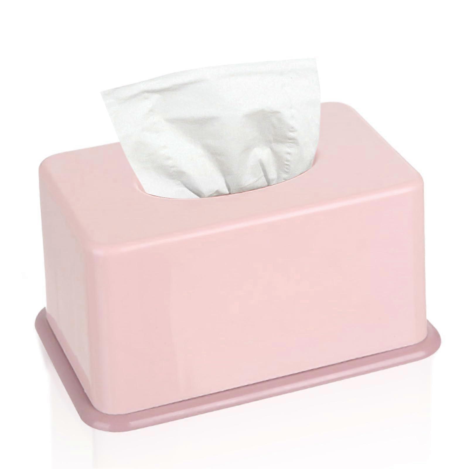 Pink Rectangular Tissue Box Cover with Wide Bottom Opening, Modern Plastic Holder for Bathroom