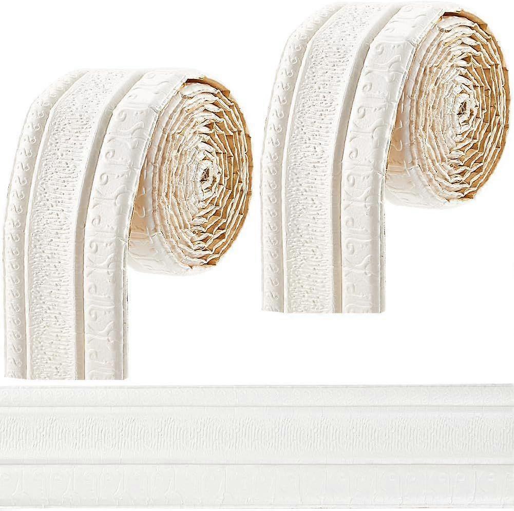 2 Rolls 91x3 Inch Molding Peel and Stick Floral White 3D Wall Edging Foam Flexible Wallpaper Border Mirror Edging Frame Lines Wall Base Ceiling Basebo