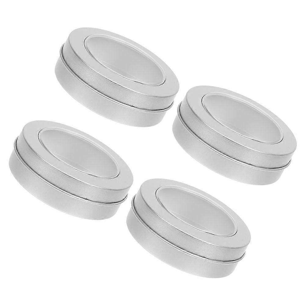 Round Tin Box with Lid for Storage 4Pcs Featuring Clear Window Silver