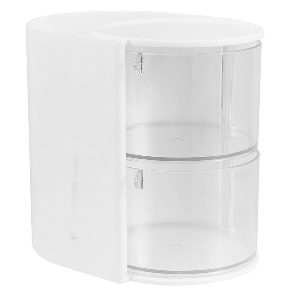 White Plastic Makeup Brush Holder with Multilayer Rotating Drawer for Storage Elegant Appearance