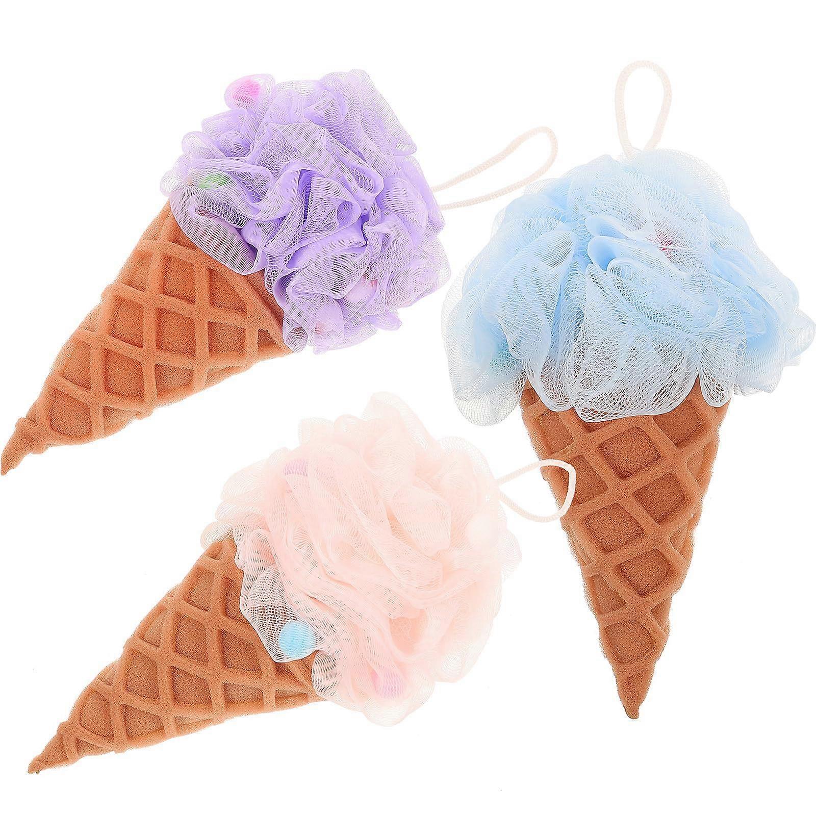 3pcs Ice Cream Shape Bath Sponge Set with DualLayer Exfoliation for Gentle Deep Cleansing