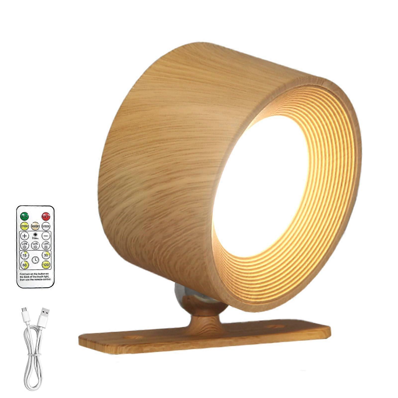 Wall Sconce Lights 360° Rotating LED Wall Lamp with Remote, 3 Color Temps, USB Rechargeable, Wooden