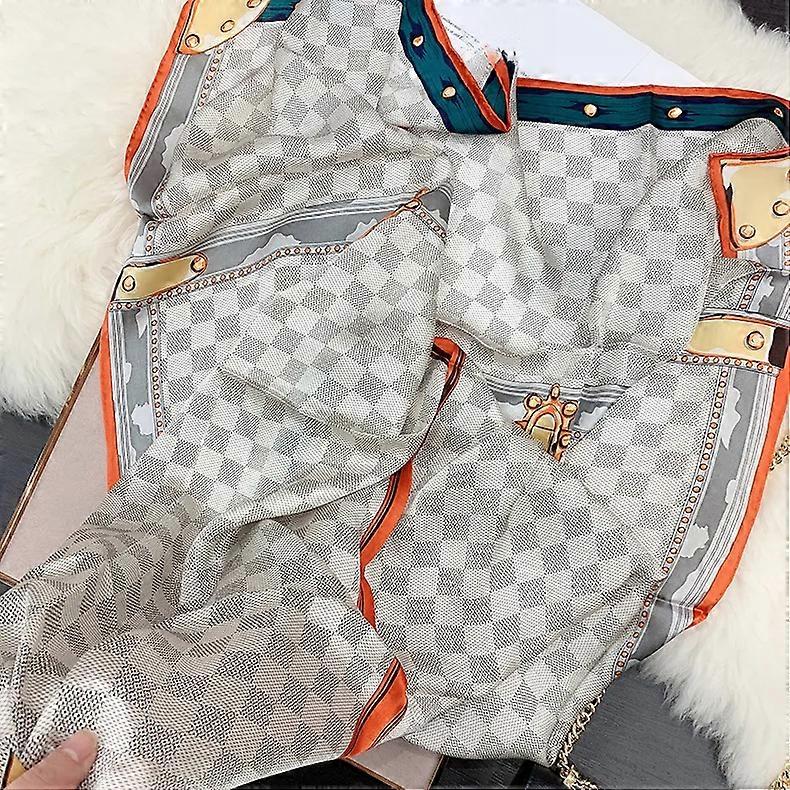 2025 en soie polyvalent, Simple, ��l��gant, chale �� carreaux, grande ��charpe carr��e, tendance de rue,femmes, nouvelle collection