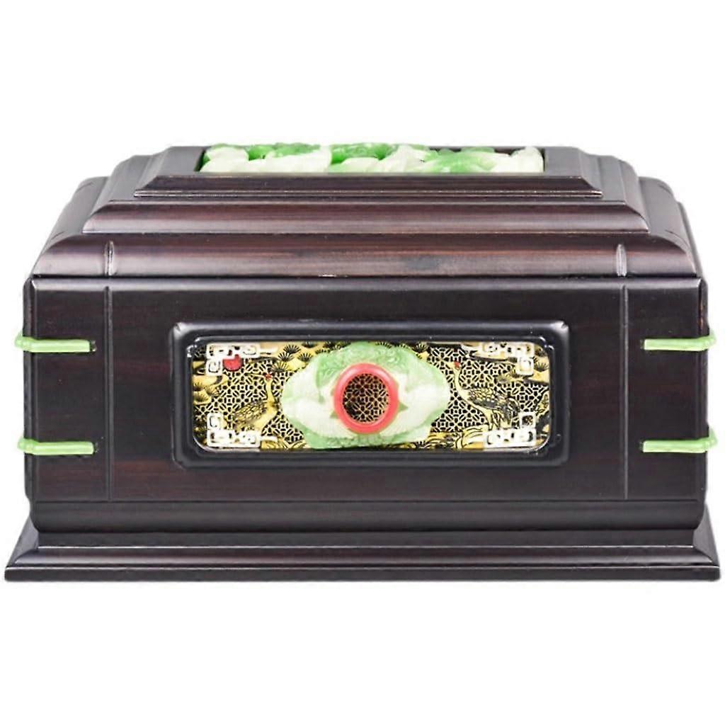 HandCarved Wooden Cremation Urn with Crane Design and Jade Inlay, Large Memorial Urn for Adult Ashes