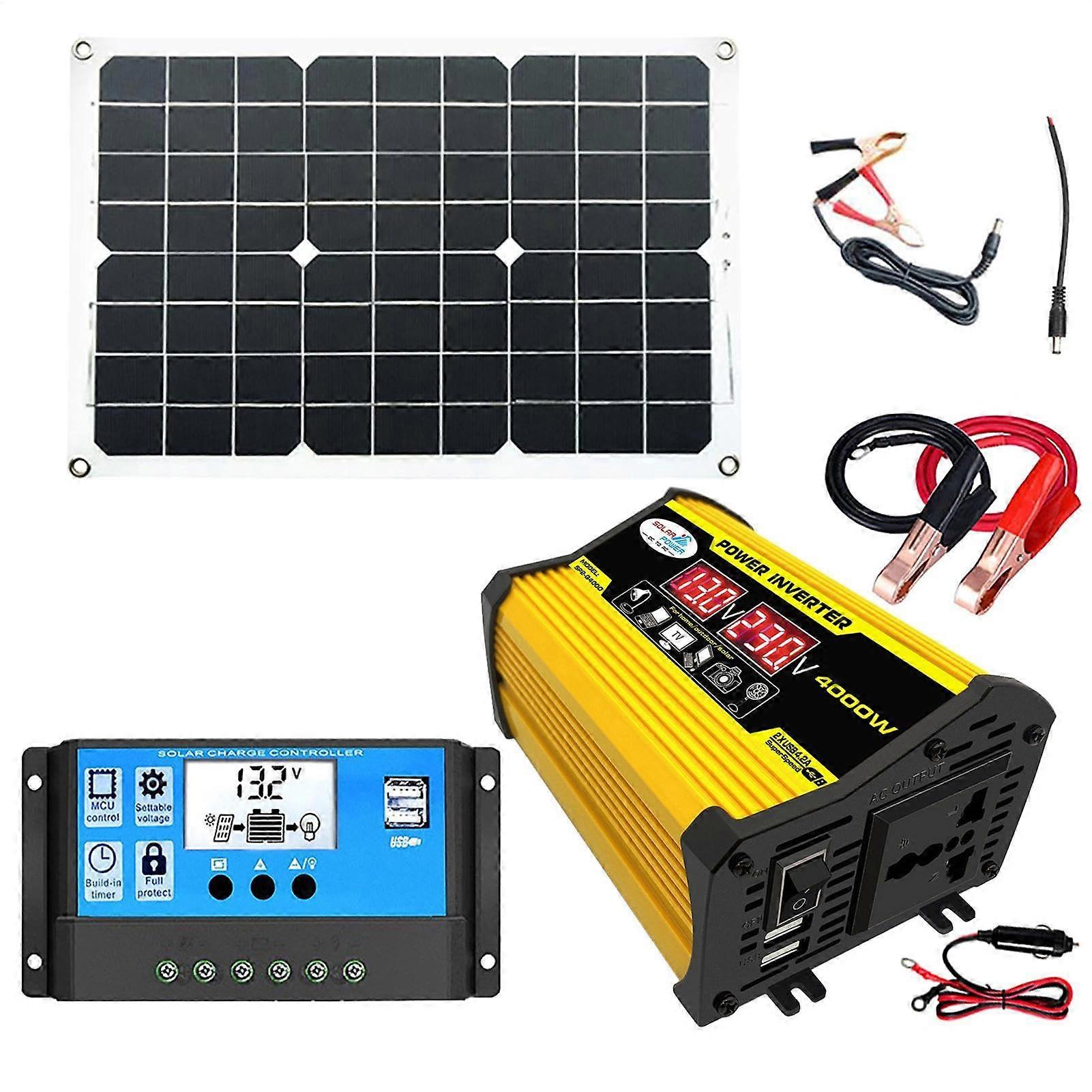 4000W Portable Solar Panel Kit with Inverter USB Ports Charge Controller for Emergency Power