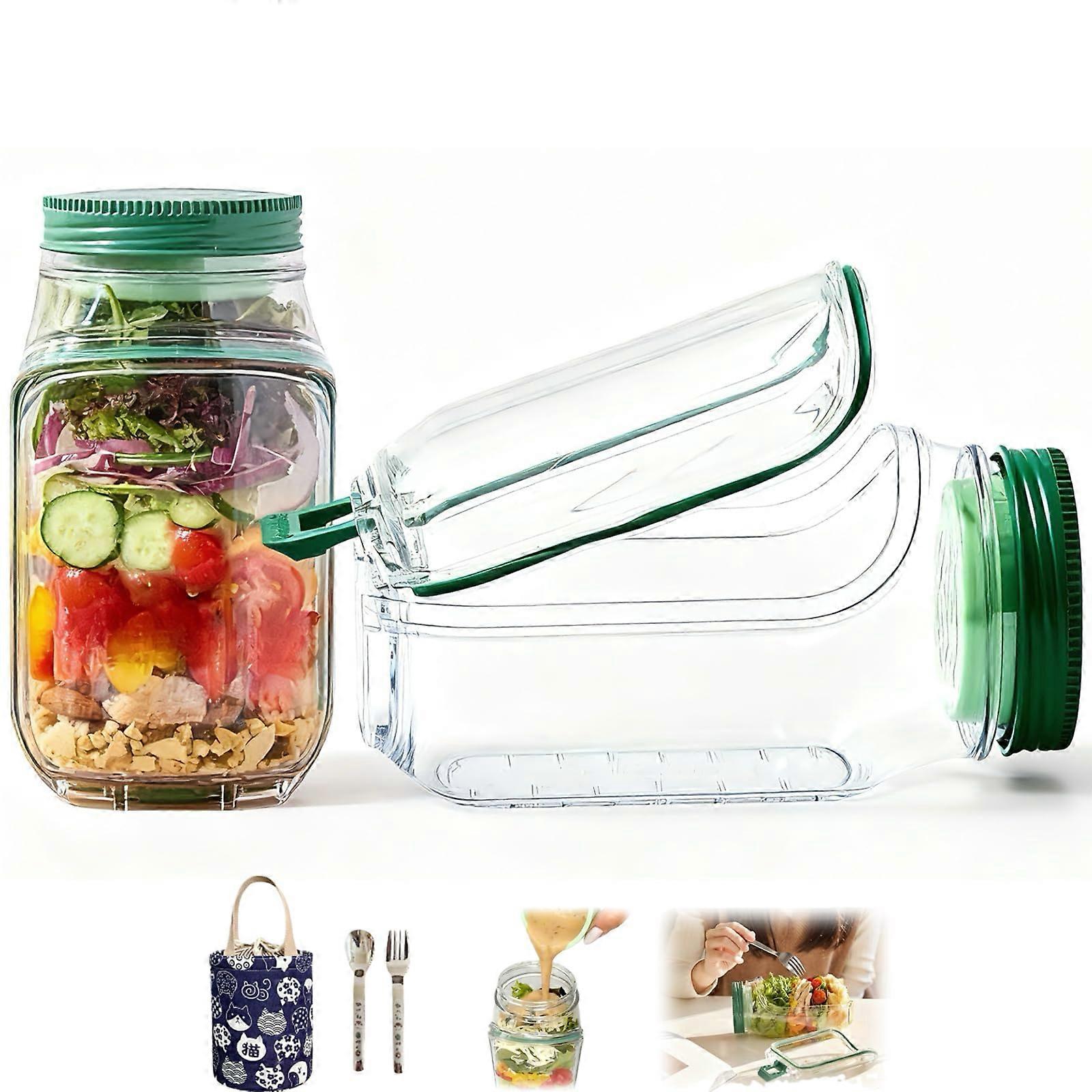 Leakproof Salad Jar with Dressing Container and Utensils, Reusable Lunch Container with Bag