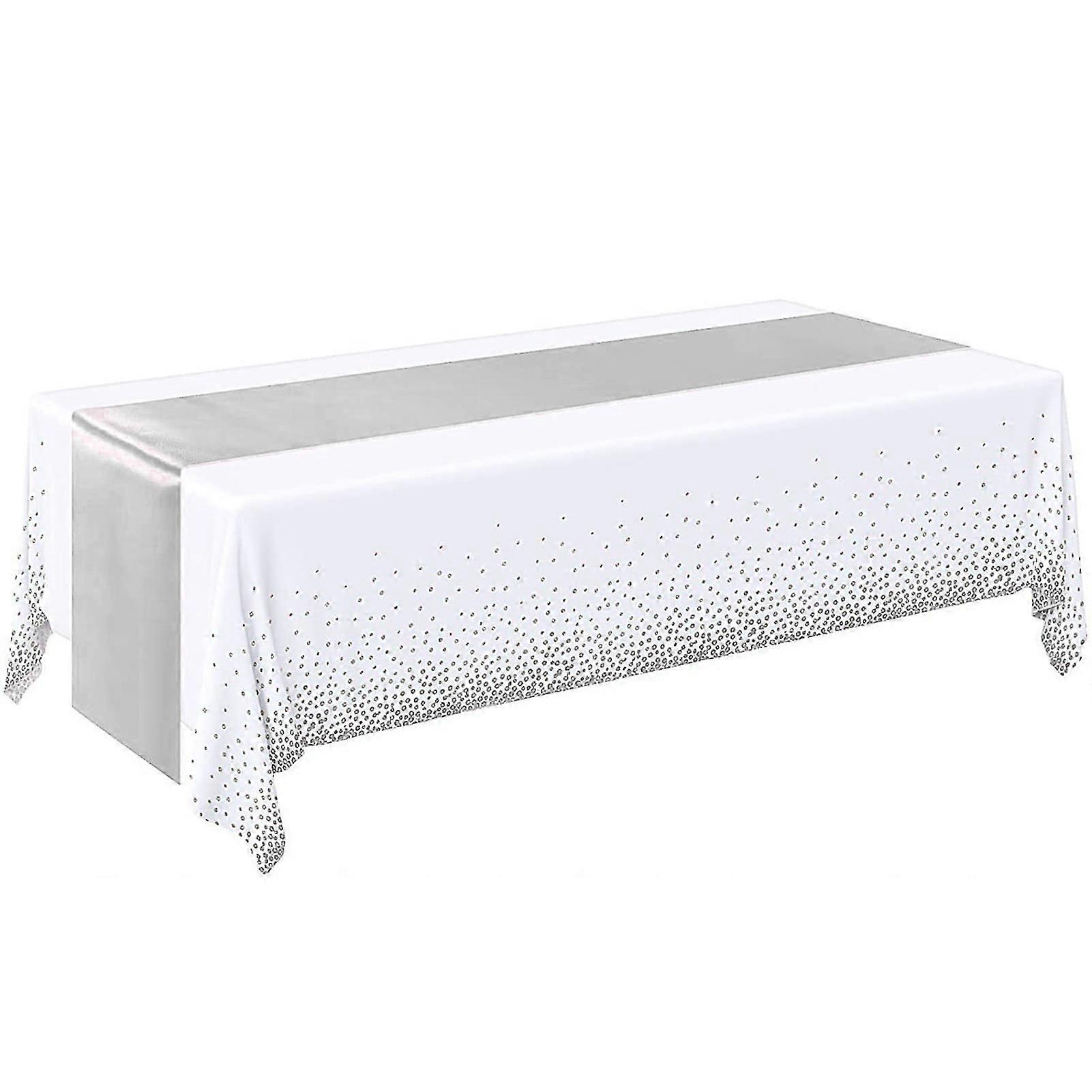 1 Set Table Cover Silky Smooth Printing Wrinkle Free Unfading Table Decoration Waterproof Tablecloth And Satin Table Runner Set Home Use