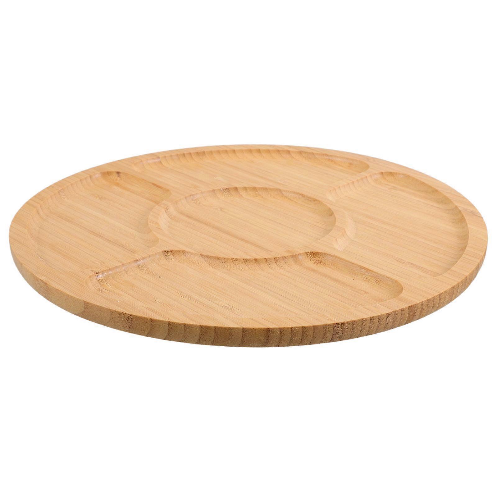 Round Wood Divided Serving Tray for Appetizers with Five Compartments