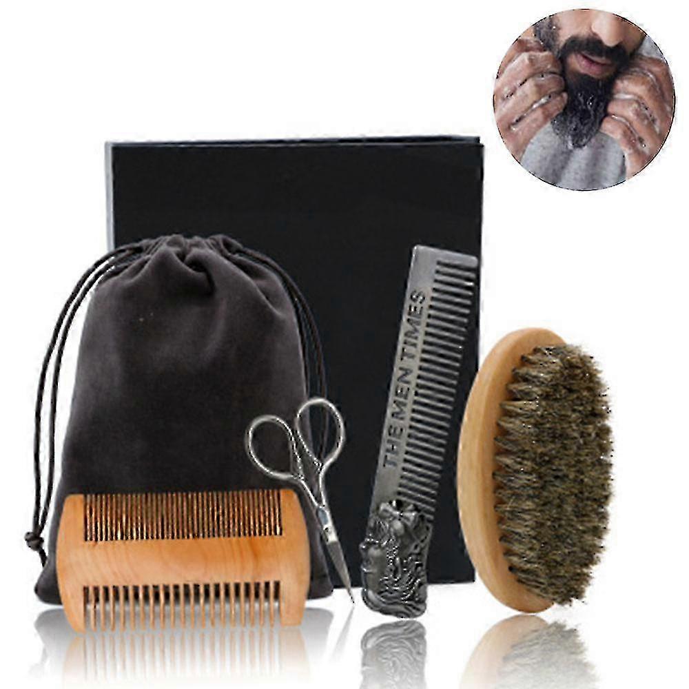 2026 Suitable 4pcs Beard Comb Set Revolution Beard Comb & Beard Brush Boar Bristle
