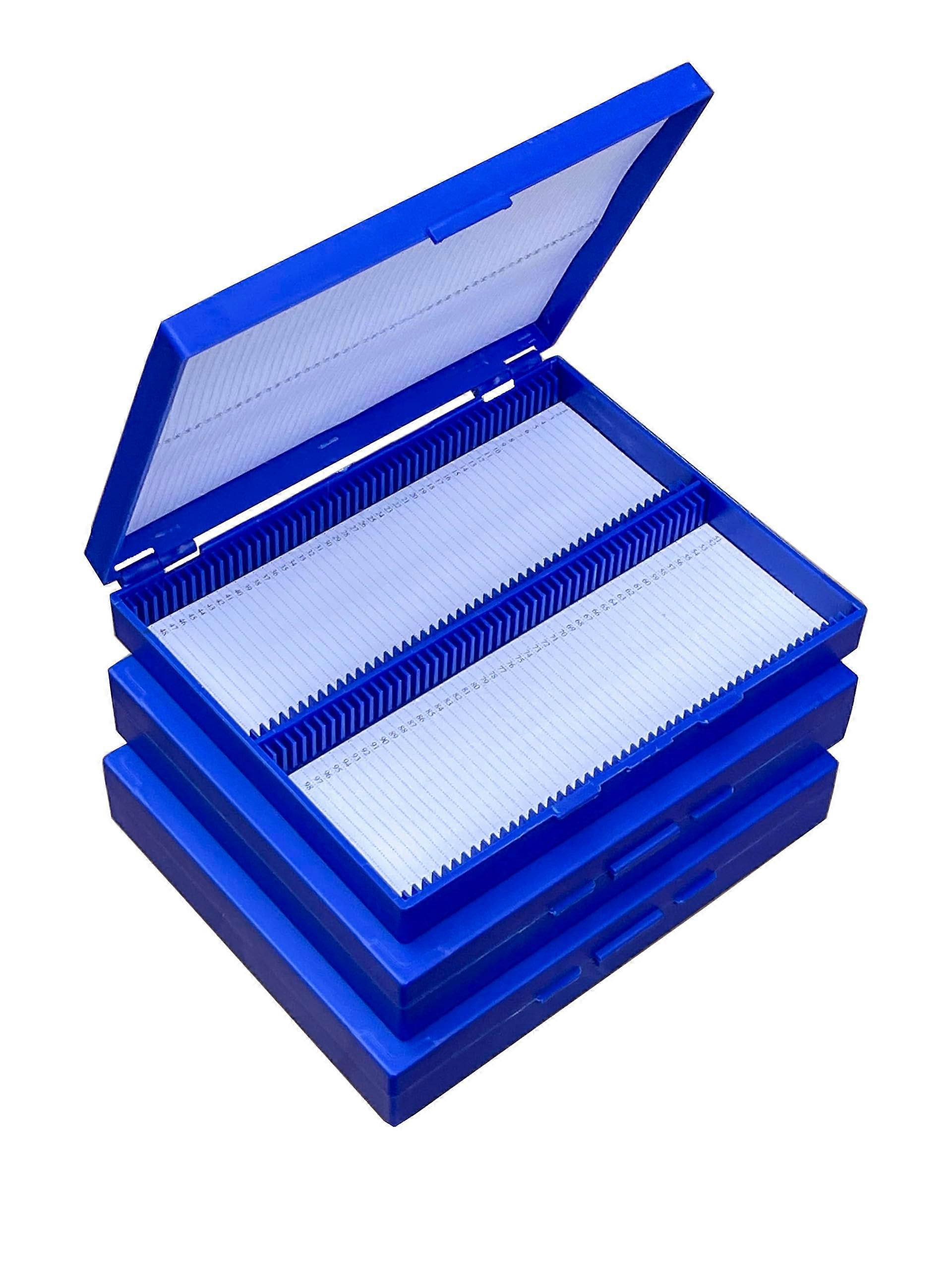 4PCS 100 Place Microscope Slide Storage Box with Numbered Slots, Blue Plastic Holder