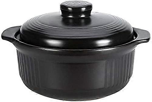 Ceramic Casserole Dish with Lid, 2L Black Earthenware Pot,  Temp Resistant, Even Heating