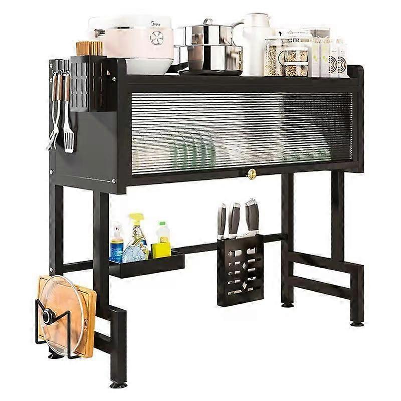 Over Sink Dish Drying Rack with DustProof Cover, LargeCapacity Kitchen Organizer, Black 33.5'