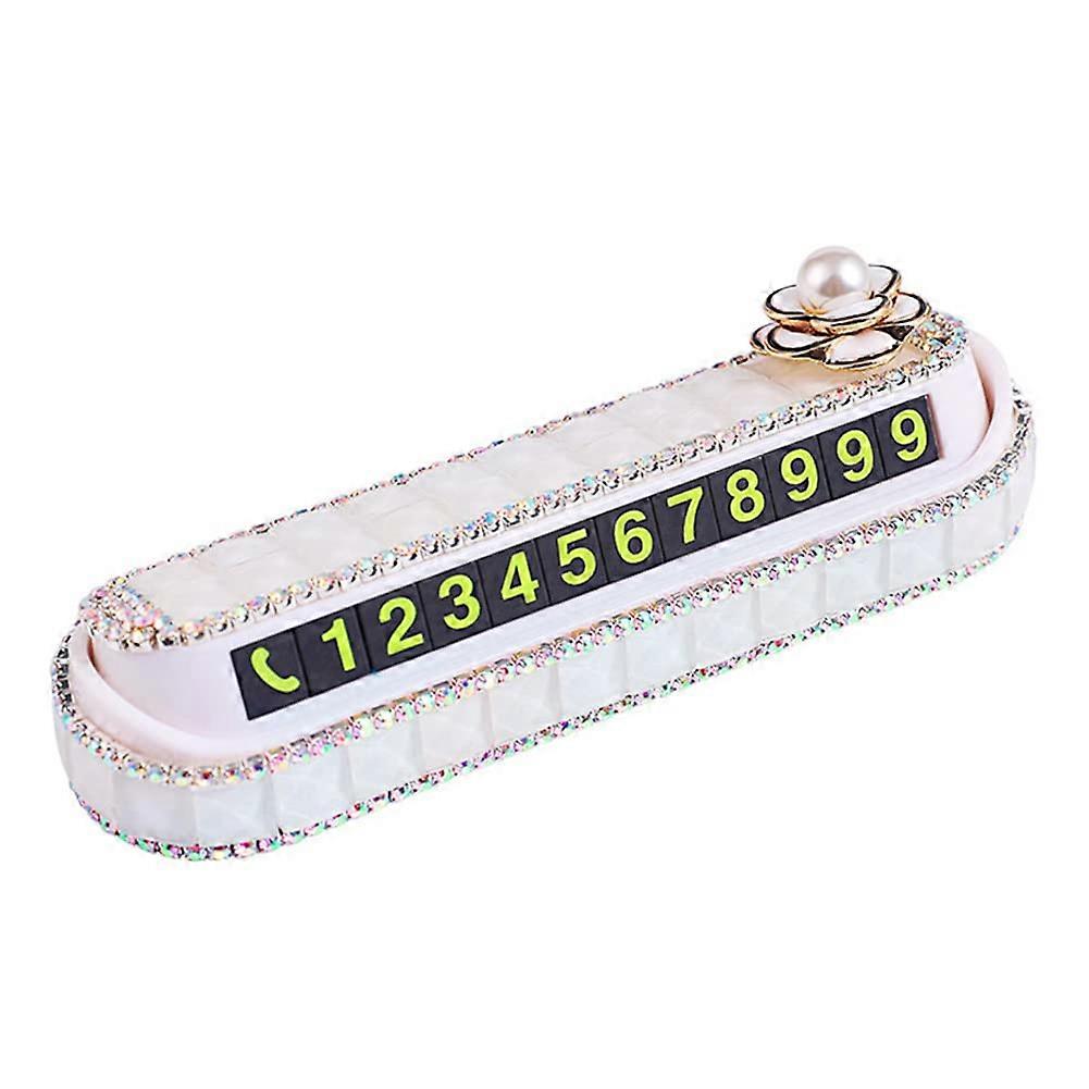 Crystal Car Temporary Parking Card with Magnetic Hideable Phone Number Display, White