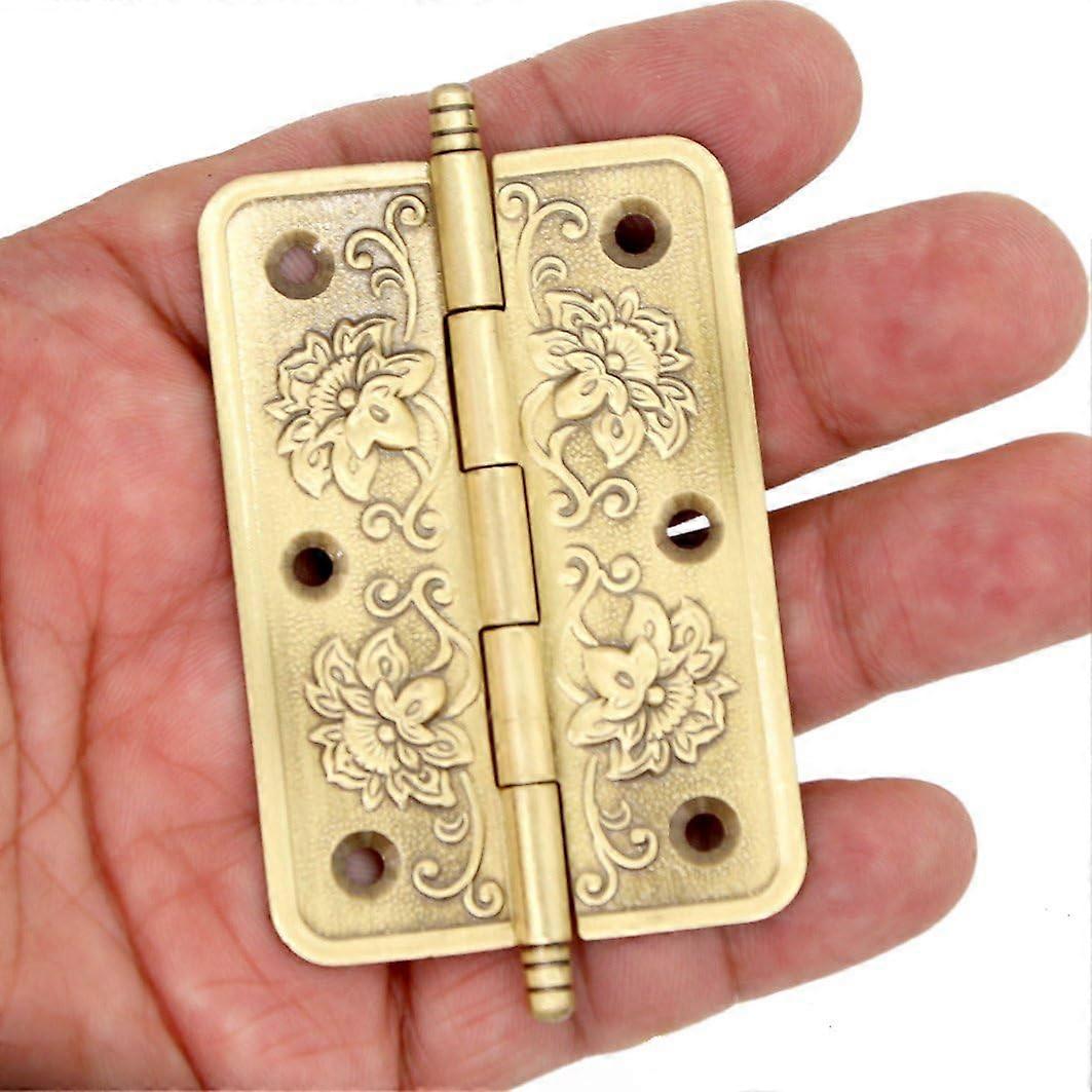 4pcs Brass Cabinet Hinges Vintage Flower Pattern Rustproof Embossed for Wooden Chest 65mm