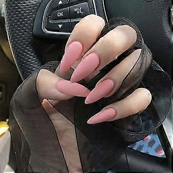 Set mit 24 matten, rosafarbenen, künstlichen Fingernägeln zum Aufkleben im Stiletto-Stil, sofort tragbar, mit Klebestreifen