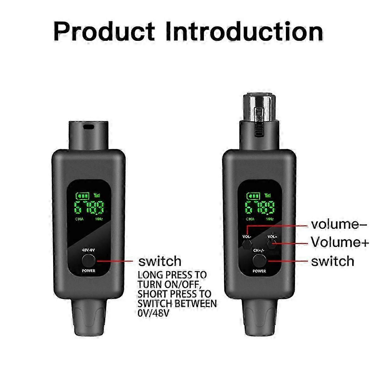 2.4G UHF Wireless Audio Transceiver System Mic Adapter XLR Transmitter and Receiver for Wired Dynami