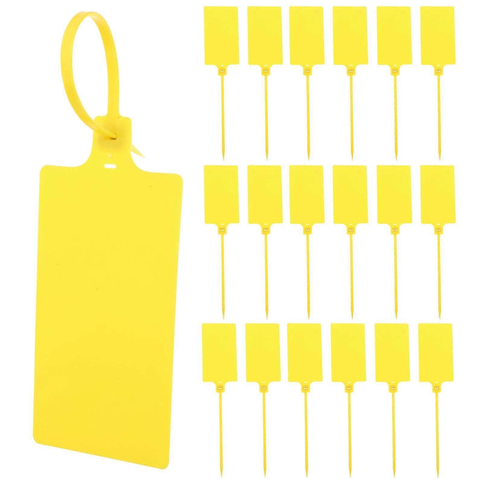 100Pcs Yellow Plastic  Tags with String, Blank Durable Luggage Tags for Cable Management