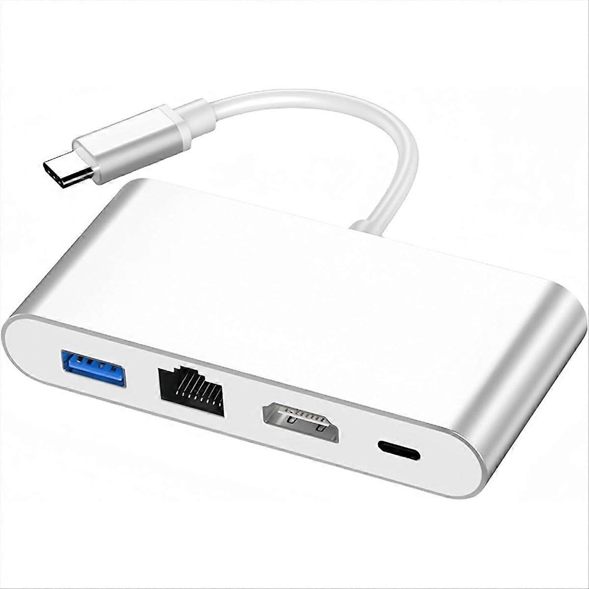 USB C Ethernet Multiport Adapter, 4-in-1 USB C Hub 100Mbps Ethernet,