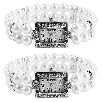 Women's Bracelet Watch Imitation Pearl Watch Casual Event Party Dating Elegant White 20X2.95CM Timekeeping 2Set