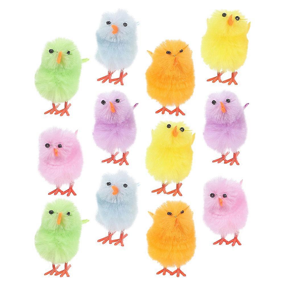 12pcs Mini Chicks Easter Mini Fluffy Chicks Plush Chicken Figures Easter Cake Decorations
