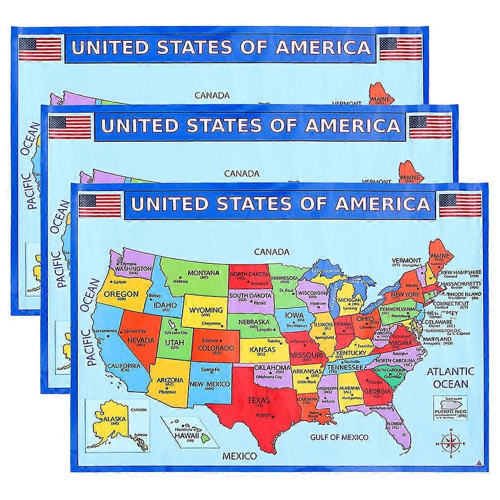 America Wall Map Educational Poster for Classroom 3Pcs Usa Map Set