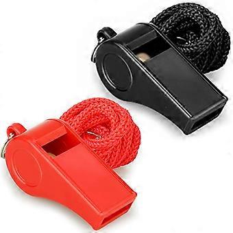 Whistle with Lanyard, Loud Crisp Sound Plastic Sports Whistles for Coaches, Referees, Training, Emergency Survival (Pea Whistle-Black/Red)