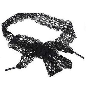 1 Pair of Shoe Lace Shoes Elastic Lace Ribbon Trim Floral Pattern Lace Trim Shoelace Decoration (Black 1.2M)