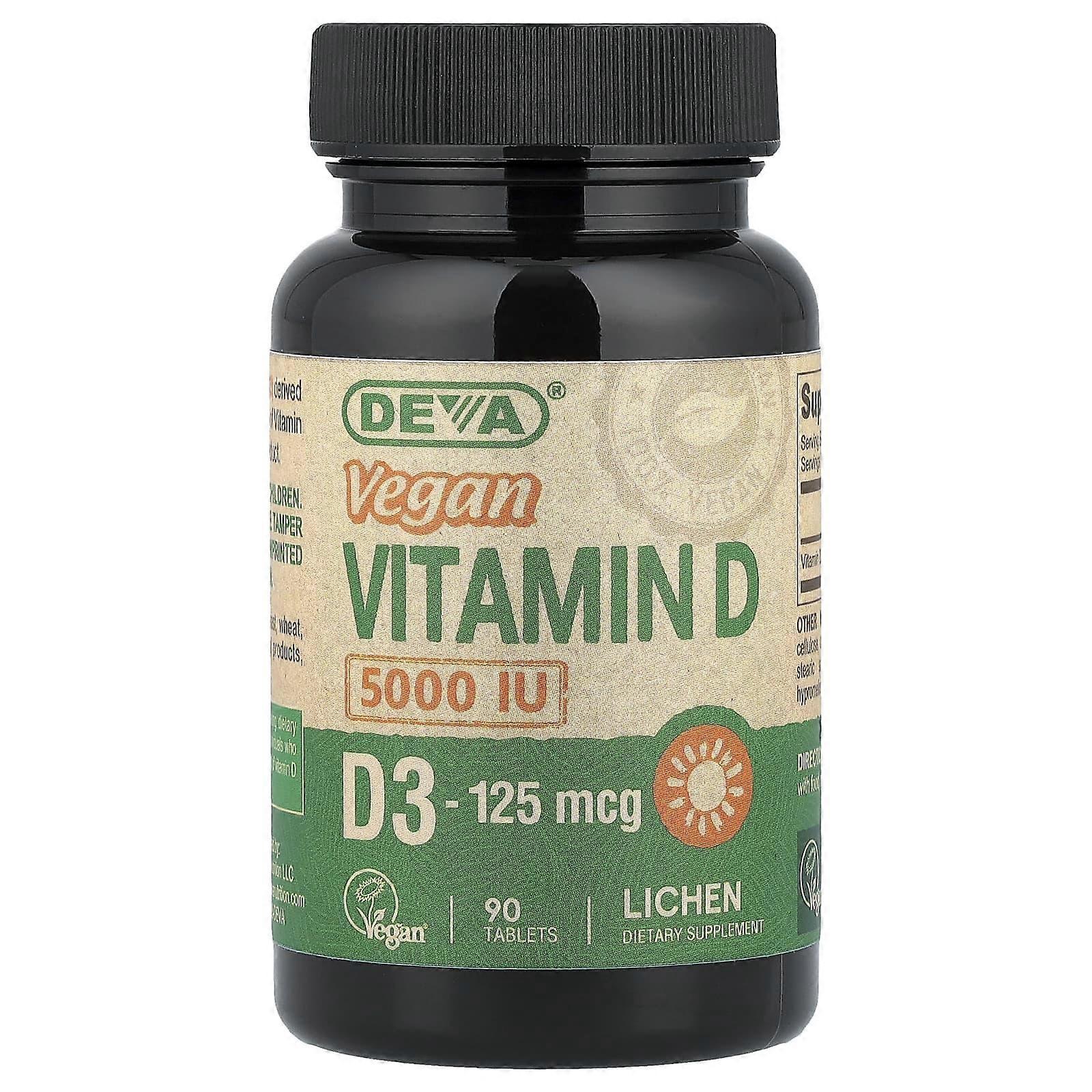 Deva, Vegan Vitamin D3, 125 mcg (5,000 IU), 90 Tablets