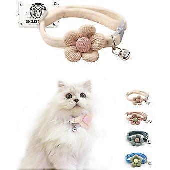 Cat Collar with Flower,Cat Collars for Girl Cats and Boy Cats,Breakaway Cat Collar with Bells,Adjustable Kitten Collar,Cute cat Collar (Beige, Breakaw