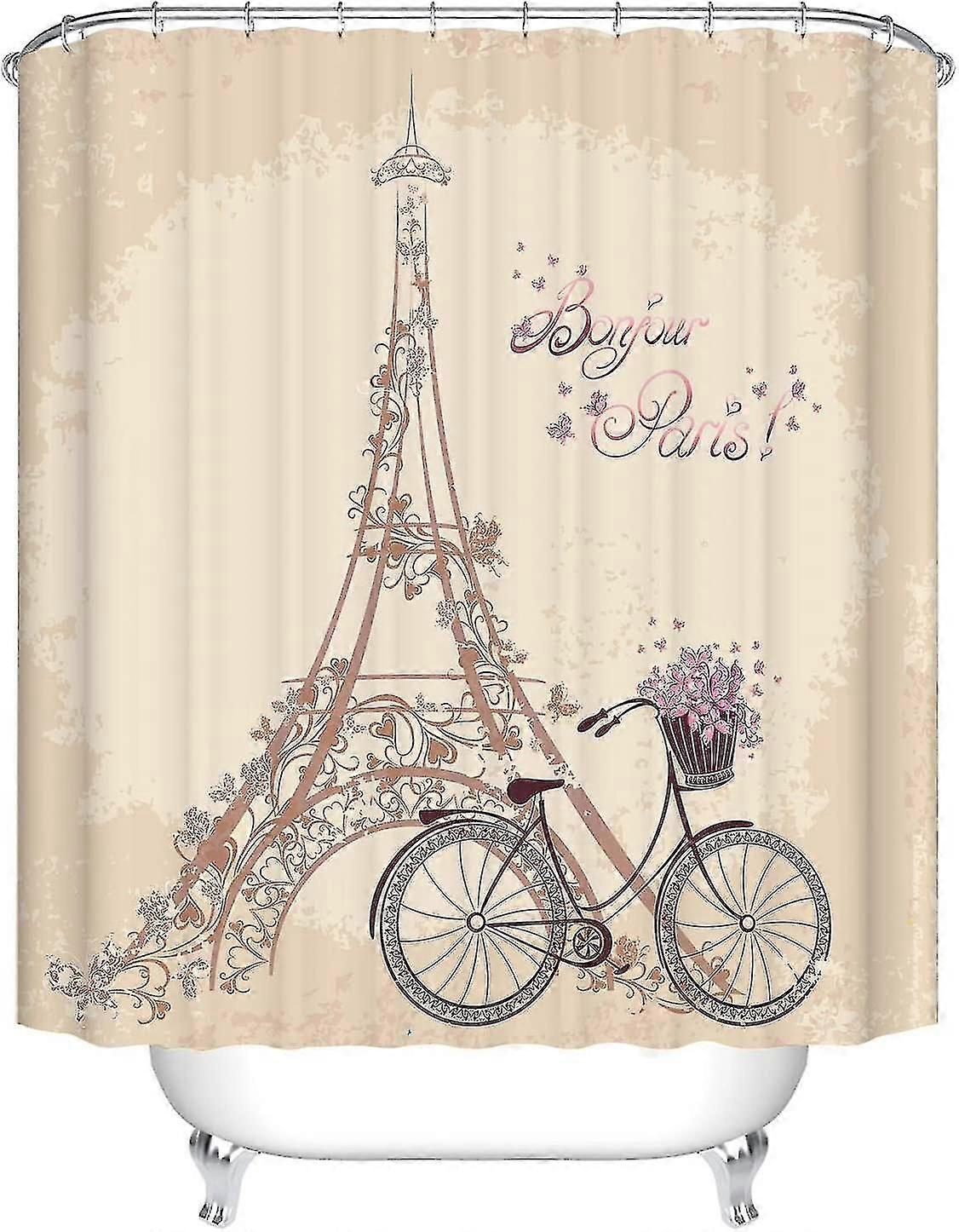 Romantic Eiffel Tower Pattern Polyester Fabric Shower Curtain With Hooks 150 X 180 Cm