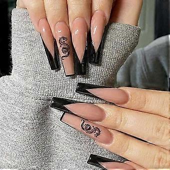 1 ensemble de faux ongles extra longs - avec colle à ongles couverture complète Appuyez sur les ongles Extension brillante mate Faux ongles Conseils pour les femmes (colle non incluse.)