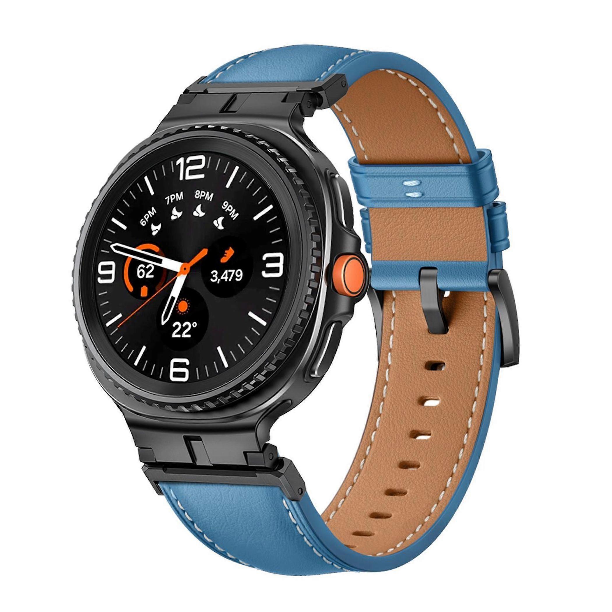 For Samsung Galaxy Watch 8 / 8 Classic Leather Strap with Metal Connector Blue / Black