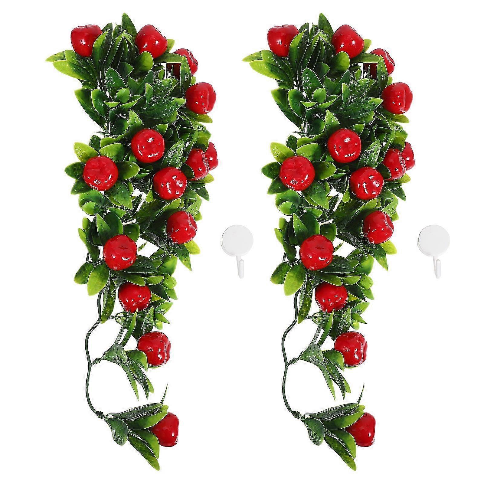 2Pcs Artificial Hanging Fruit String Wall Simulation Green Leaf Fruit Vine