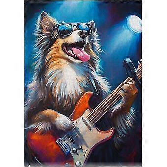 Shetland Sheepdog Rock Star Jigsaw Puzzle - Musician Dog Playing Guitar on Stage - Decor Puzzles for Music Enthusiasts SQZ669