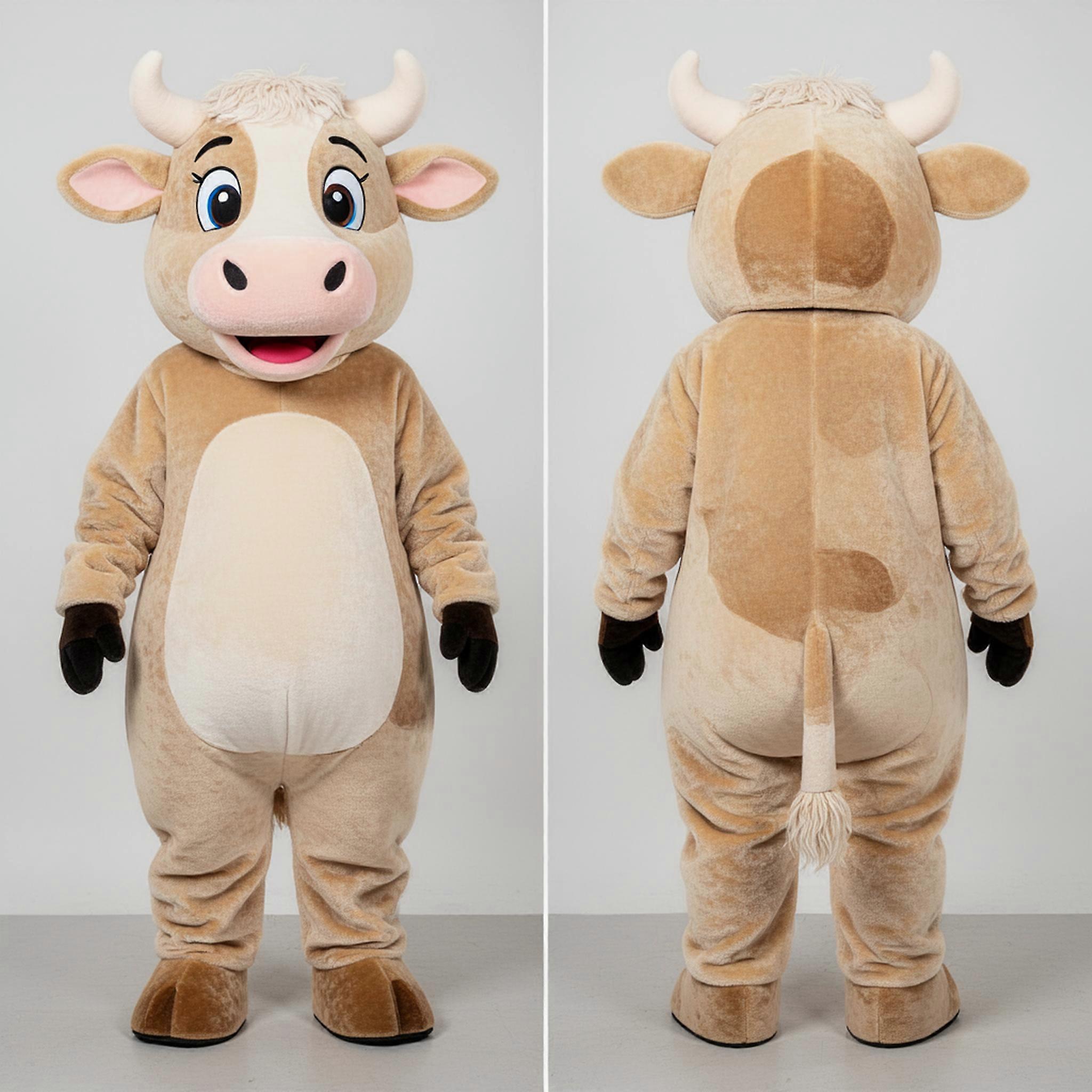 MASTICOT Beige Plush Hereford Cow Mascot