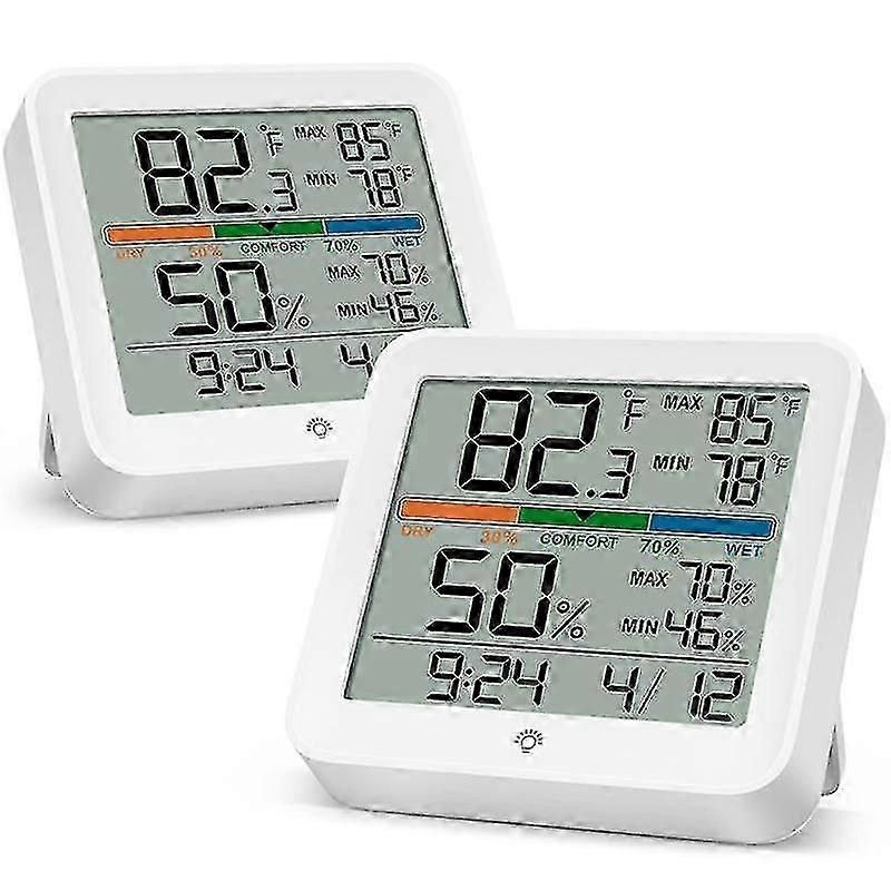 2 Pack Digital Thermometer Indoor Hygrometer Clock Calendar