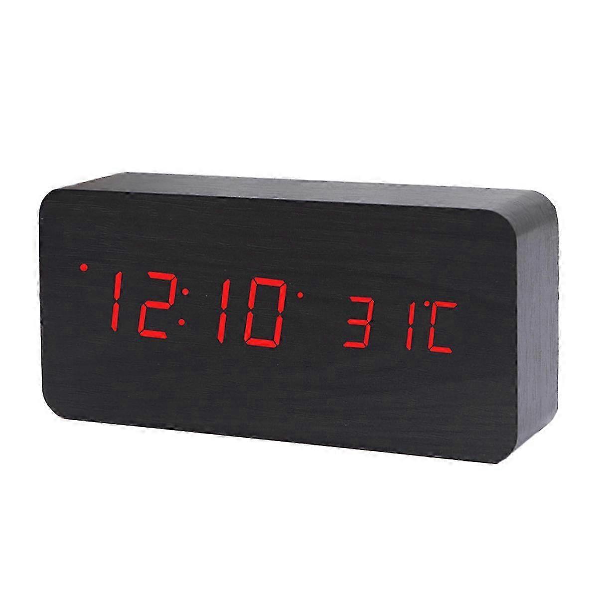Bamboo Digital Alarm Clock Red Light
