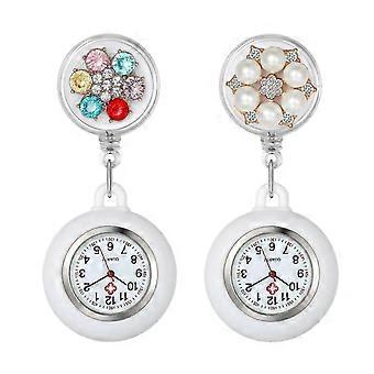 Women's Quartz Pocket Watch, Flower Shape, Silicone Alloy, Clip Design, 2pcs, for Nurses & Doctors, Daily Use