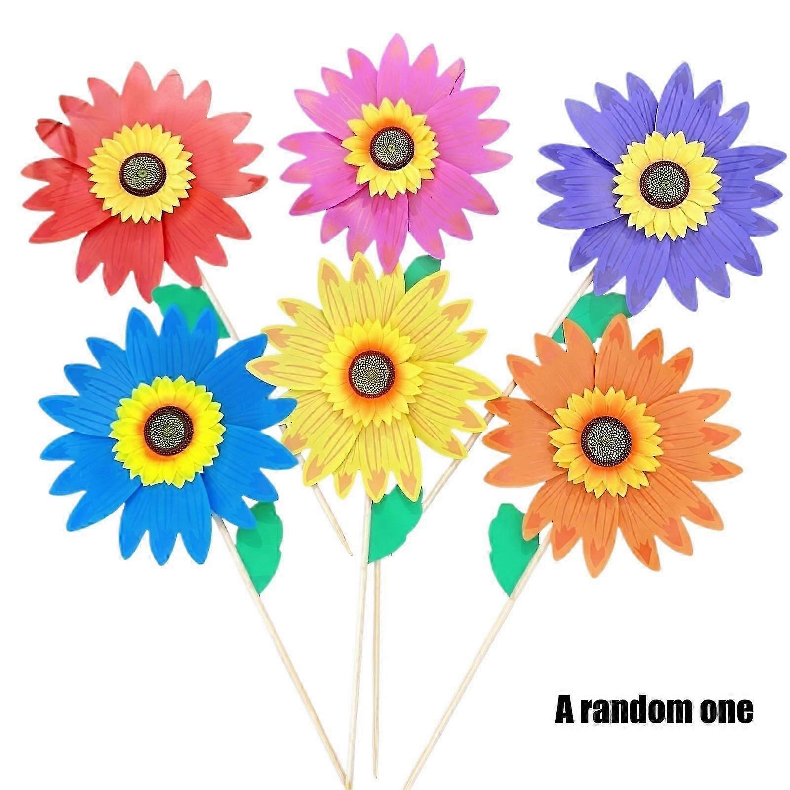 Wooden-Pole Sunflower Yard Windmill