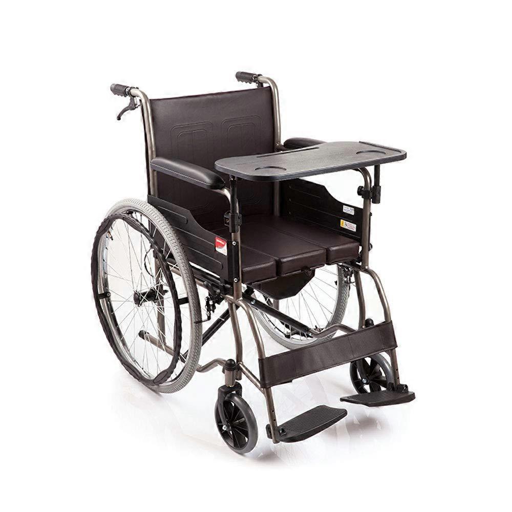 Foldable Lightweight Wheelchair with Commode and Removable Dining Table