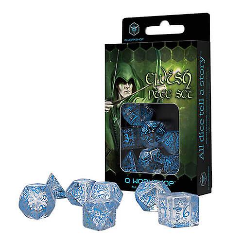 Q Workshop Ornamented Carved Elvish Script Dice Translucent Set Of 7 Pieces