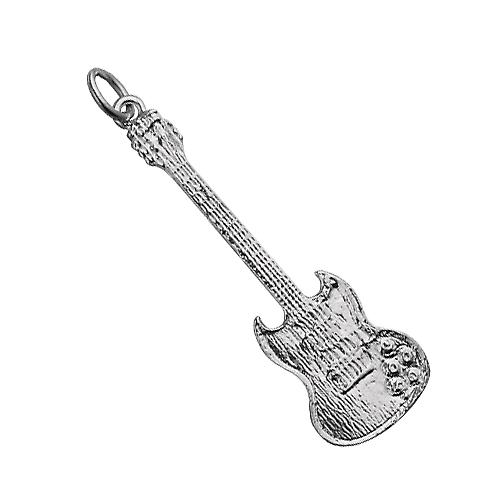 Silver 40x13mm solid Electric Guitar Pendant or Charm