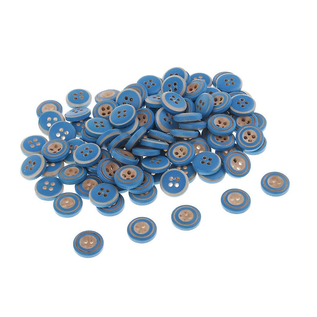 100pcs 4 Holes Wooden Buttons Decorative Buttons for Cardmaking DIY Blue