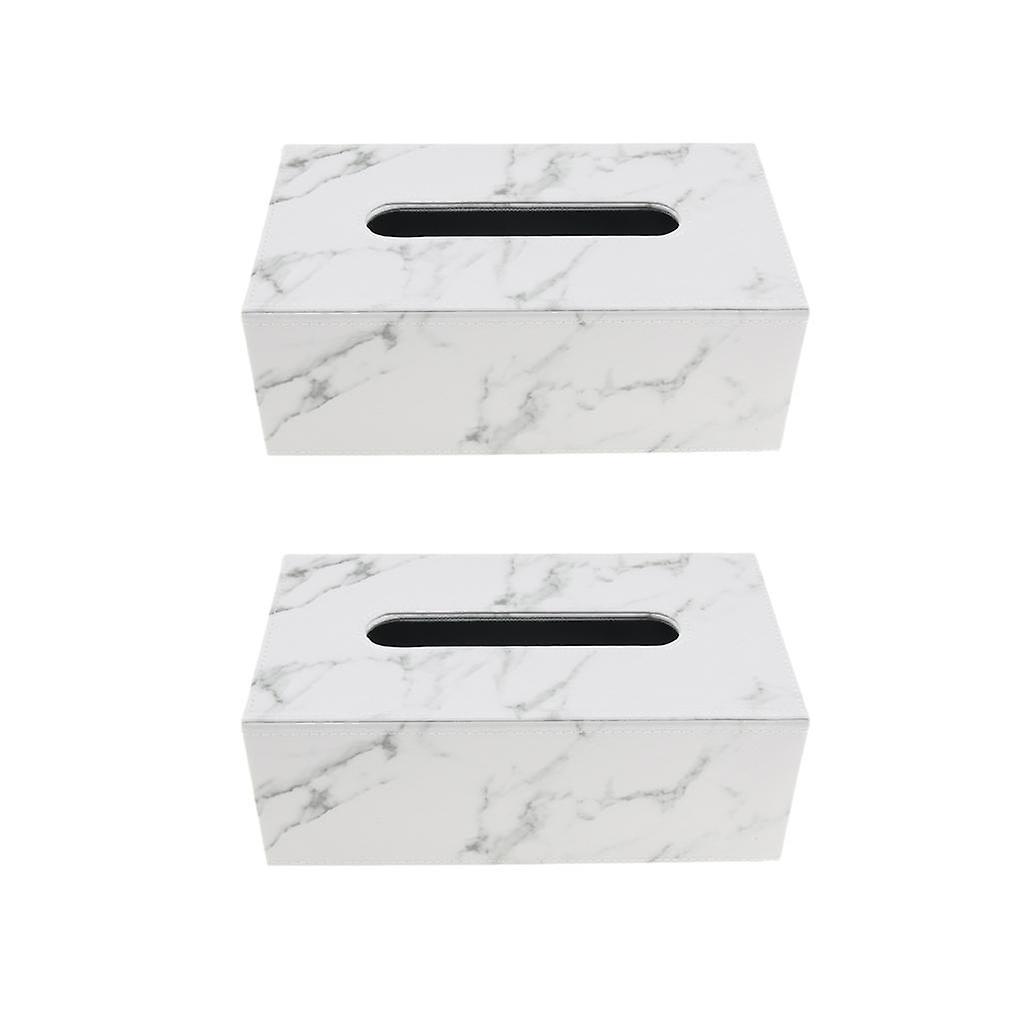 Rectangular PU Leather Tissue Box Tabletop Napkin Container -Marble Decor