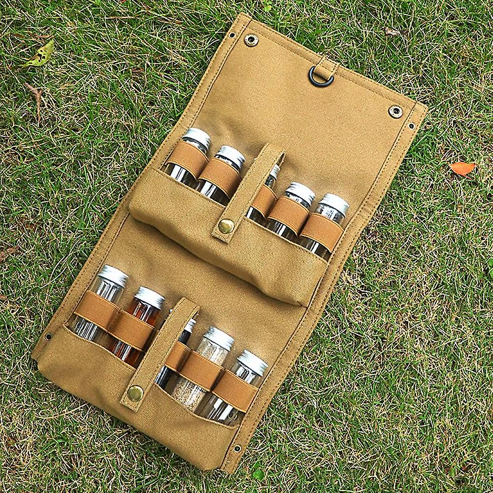 Portable Camping Spice Kit - 10 Glass Containers In Foldable Canvas Bag, Seasoning Storage For Outdoor Travel, BBQ, Picnic - View #12