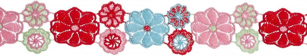 44mm Simplicity Embroidered Lace Trim Red Multi - per metre