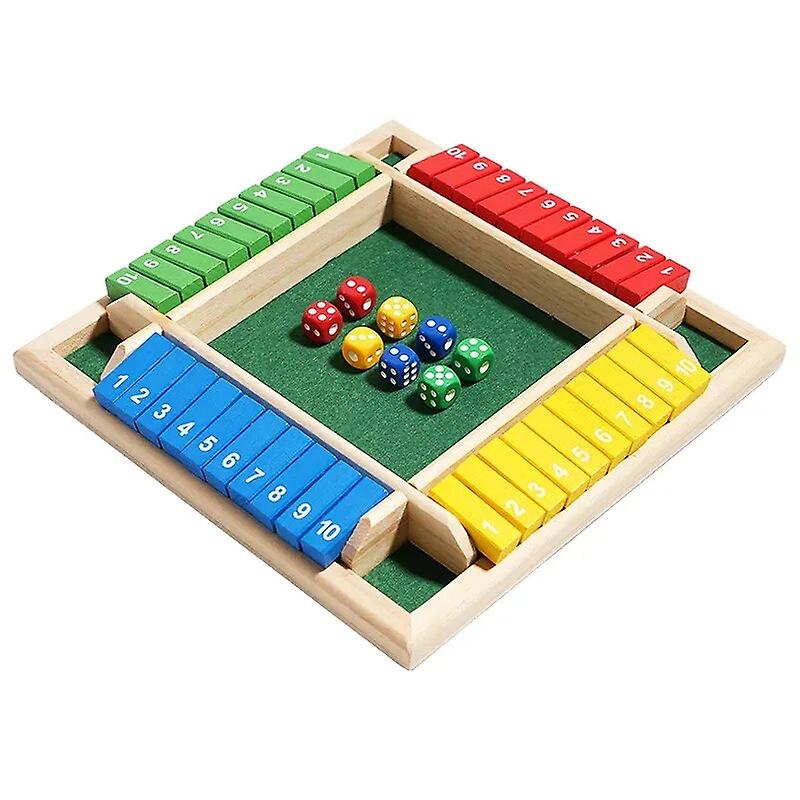 Deluxe Four Sided 10 Numbers Shut The Box Board Game Set Color Dice Party Club Drinking Games For Adults Families Children Toys