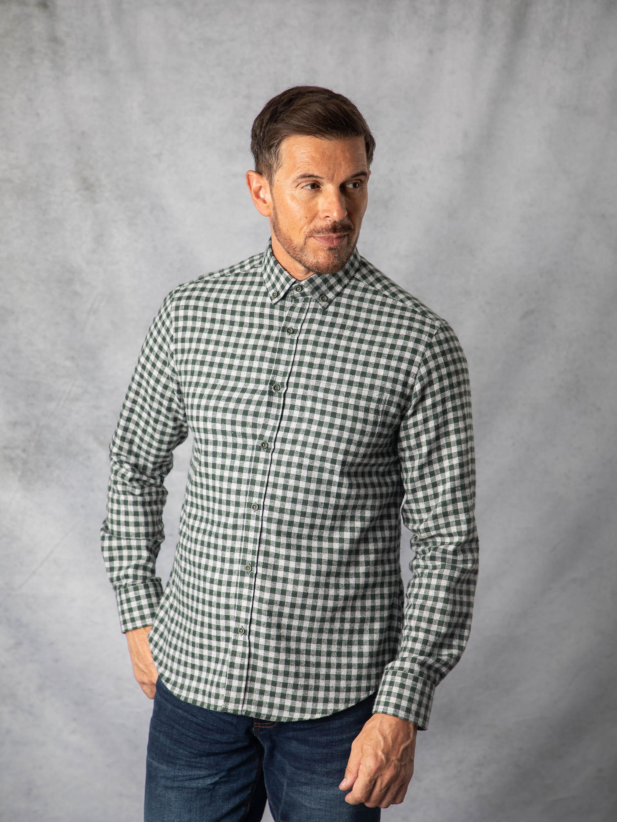 Oliver Gingham Shirt in Grey and Green