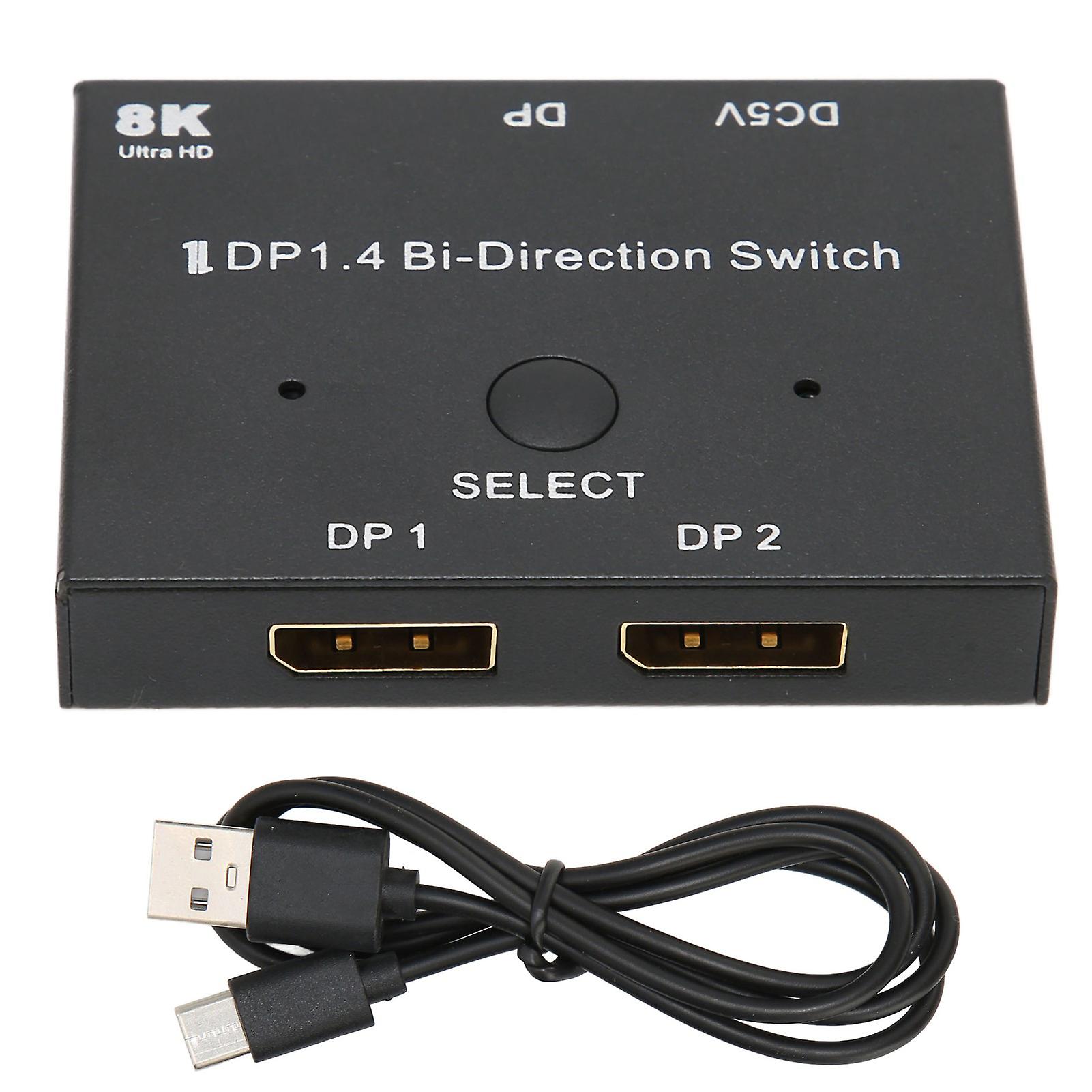 DisplayPort Switch 2x1/1x2, Bi-Directional DisplayPort Switch, Support 8K 30Hz, 5K 60Hz, 4K 120Hz/60Hz for Monitor and Laptop